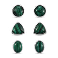 Karis African Malachite 15.75 ctw Set of 3 Solitaire Stud Earrings in Platinum Bond - Sticky add to cart bar