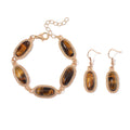Set of 2 Tigers Eye Bracelet (6.5-8.5In) and Earrings in Rosetone 100.00 ctw - Sticky add to cart bar