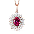 Premium Lab Created Bixbite and Moissanite 1.85 ctw Scarlet Starburst Pendant Necklace in 18K Vermeil Rose Gold Over Sterling Silver 20 Inches - Sticky add to cart bar