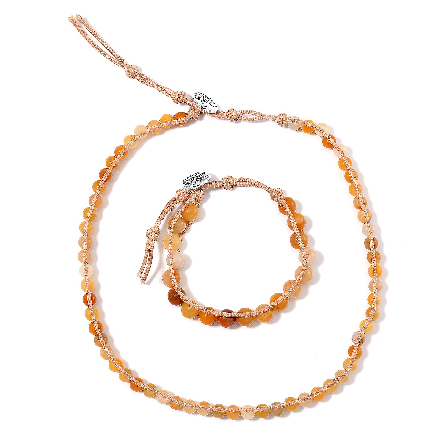 TLV Yellow Aventurine Choker Necklace (16.5-20.5Inches) and Stretch Bracelet in Rope Cord and Silvertone 220.00 ctw