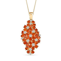 AAA Buriti Fire Opal and Moissanite 4.65 ctw Bunch of Flower Pendant Necklace in 18K Vermeil Yellow Gold Over Sterling Silver 20 Inches