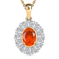 AAA Buriti Fire Opal and Moissanite 1.60 ctw Radiant Sunset Pendant Necklace in 18K Vermeil Yellow Gold Over Sterling Silver 20 Inches