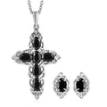 African Amethyst Stud Earrings and Cross Pendant Necklace (20 Inches) in Stainless Steel 3.00 ctw - Sticky add to cart bar