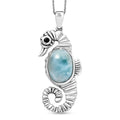 Natural Green Larimar and Thai Black Spinel 7.50 ctw Seahorse Pendant Necklace in Rhodium Over Sterling Silver 20 Inches - Sticky add to cart bar