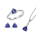 AAA Tanzanite, White Zircon Stud Earrings, Trilogy Ring (Size 5.0), Pendant Necklace (20 Inches) in Rhodium Over Sterling Silver 1.60 ctw - Sticky add to cart bar