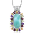 Natural Green Larimar and Multi Gemstone 6.00 ctw Sunlight Pendant Necklace in Rhodium Over Sterling Silver 20 Inches - Sticky add to cart bar