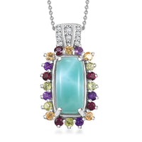 Natural Green Larimar and Multi Gemstone 6.00 ctw Sunlight Pendant Necklace in Rhodium Over Sterling Silver 20 Inches