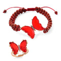 TLV Red Glass, Simulated Diamond and Red Jasper Beaded Butterfly Bracelet (6.0In) and Adjustable Ring in Goldtone 49.05 ctw - Sticky add to cart bar