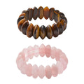 Set of 2 Yellow Tiger's Eye and Galilea Rose Quartz Beaded 660.50 ctw Stretch Bracelet - Sticky add to cart bar