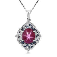 African Ruby (FF) and Multi Gemstone 9.20 ctw Victorian Halo Pendant Necklace in Rhodium Over Sterling Silver 20 Inches