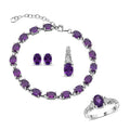 African Amethyst and White Topaz 16.50 ctw Bracelet (7In), Ring , Stud Earrings and Pendant in Rhodium Over Sterling Silver - Sticky add to cart bar