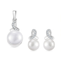 Freshwater Pearl, White Zircon 0.32 ctw Pendant without Chain and Earrings in Platinum Over Sterling Silver