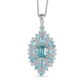 Premium Cambodian Blue Zircon and Multi Gemstone 6.90 ctw Tidal Bloom Pendant Necklace in Rhodium Over Sterling Silver 20 Inches - Sticky add to cart bar
