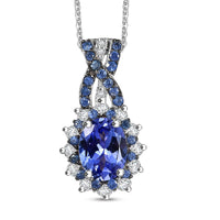 TLV Tanzanite, Multi Gemstone Cornflower Pendant Necklace (20 Inches) in Rhodium Over Sterling Silver 2.00 ctw