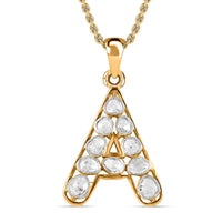 Polki Diamond 0.50 ctw Initial A Pendant Necklace 20 Inches in 18K Yellow Gold Over Sterling Silver