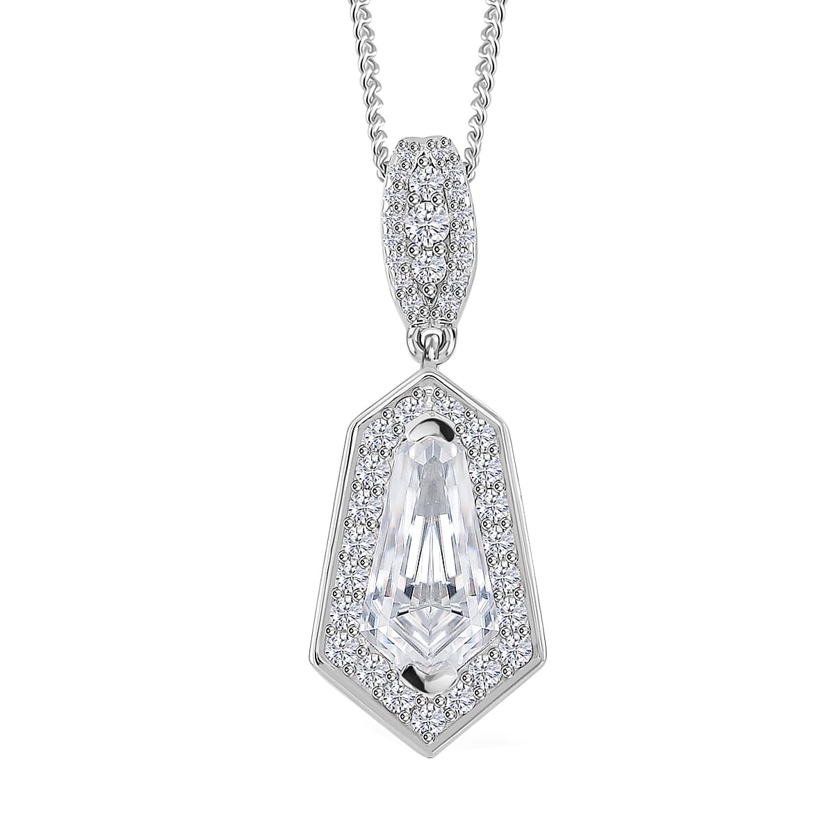 Moissanite (12x6) Pendent Necklace in Rhodium Over Sterling Silver (20 Inches) 2.10 ctw