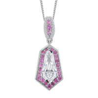 Moissanite (12x6) Pendent Necklace in Rhodium Over Sterling Silver (20 Inches) 2.10 ctw