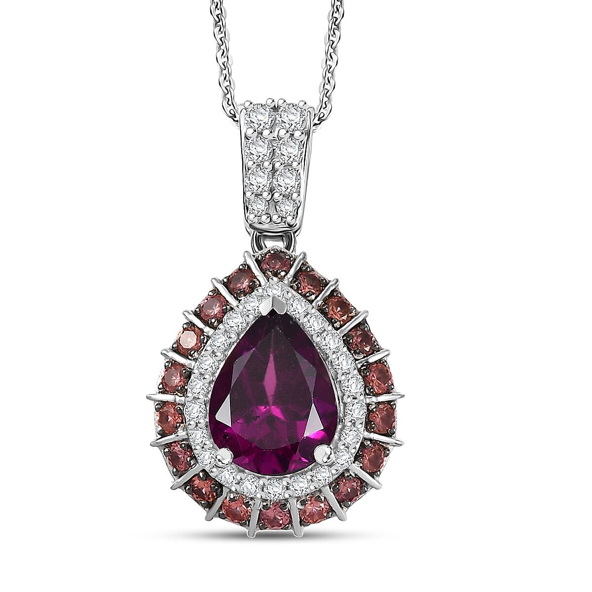 Doorbuster Radiant Ember Garnet and Multi Gemstone 3.25 ctw Pendant Necklace 20 Inches in Rhodium Over Sterling Silver