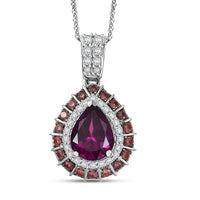 Doorbuster Radiant Ember Garnet and Multi Gemstone 3.25 ctw Pendant Necklace 20 Inches in Rhodium Over Sterling Silver