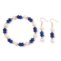 One Time Only Lapis Lazuli, White Shell Pearl Bracelet (6.50-7.0In) and Earrings in Goldtone 50.00 ctw - Sticky add to cart bar