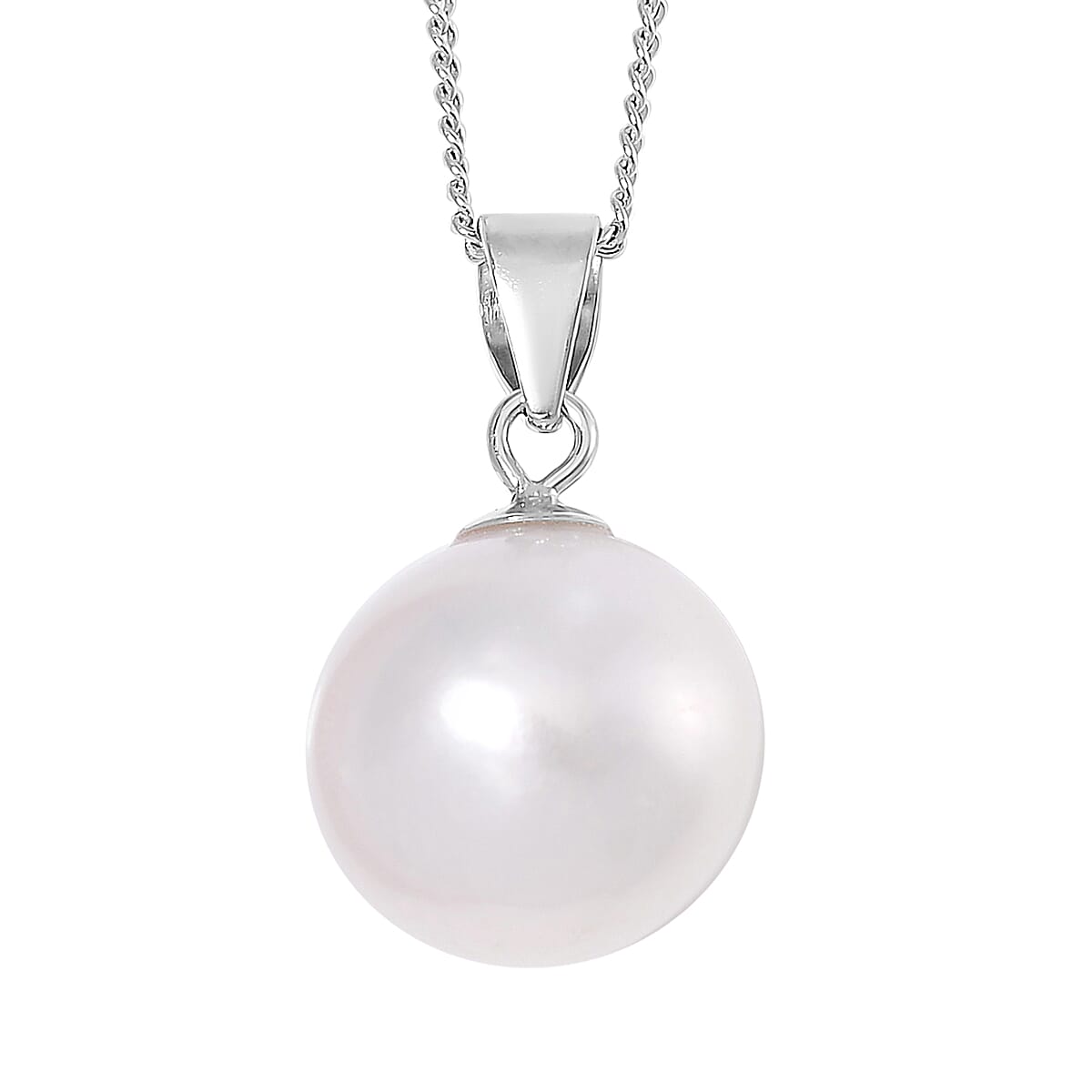White Edison Pearl Pendant Necklace (18 Inches) in Rhodium Over Sterling Silver