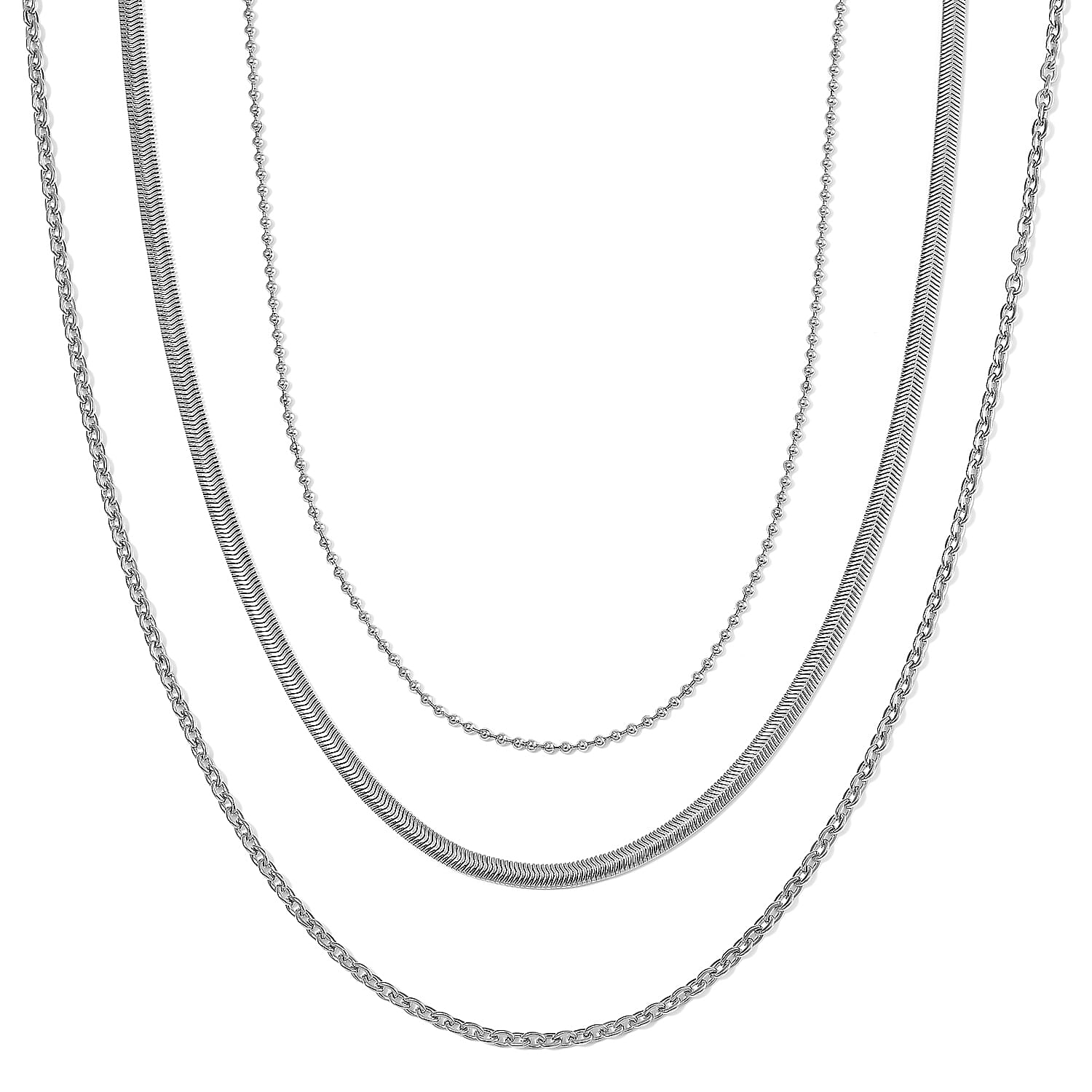 Chain Necklace Set in Stainless Steel (16, 18 & 22 Inches)