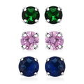 Set of 3 Simulated Pink, Green and Blue Diamond 4.80 ctw Stud Earrings in Sterling Silver - Sticky add to cart bar