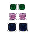 Set of 3 Simulated Blue, Pink and Green Diamond 7.30 ctw Stud Earrings in Sterling Silver - Sticky add to cart bar