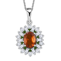 Ceylon Hessonite Garnet and Multi Gemstone 2.00 ctw Sunburst Pendant Necklace 20 Inches in Rhodium Over Sterling Silver