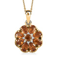 Ceylon Hessonite Garnet and White Zircon 2.25 ctw Floral Pendant Necklace in 18K Vermeil Yellow Gold Over Sterling Silver 20 Inches - Sticky add to cart bar