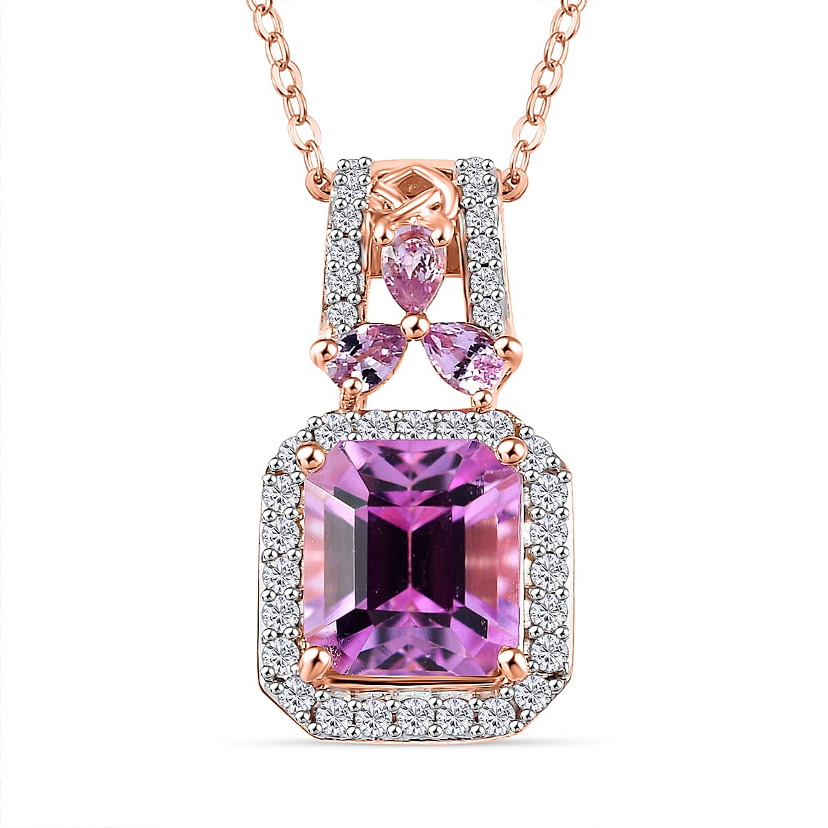 Patroke Kunzite and Multi Gemstone 3.75 ctw Halo Pendant Necklace in 18K Vermeil Rose Gold Over Sterling Silver 20 Inches