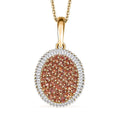 AAA Padparadscha Sapphire (BT) and Diamond 1.30 ctw Eclipse Bloom Pendant Necklace in 18K Vermeil Yellow Gold Over Sterling Silver 20 Inches - Sticky add to cart bar