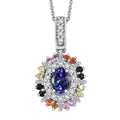 Tanzanite, Multi Sapphire and Moissanite 1.75 ctw Radiant Harmony Pendant Necklace in Rhodium Over Sterling Silver 20 Inches - Sticky add to cart bar