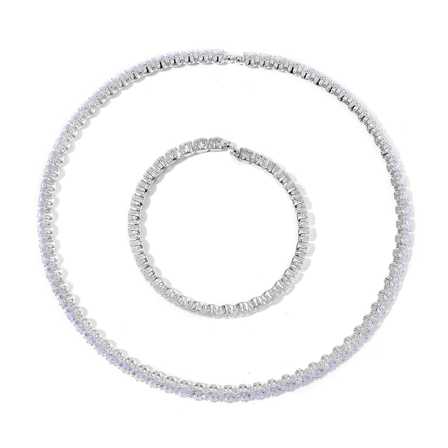 Doorbuster Simulated Diamond Necklace (16.50 Inches) and Stretch Bracelet in Silvertone 130.00 ctw