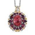 Karis Norwegian Thulite and Orissa Rhodolite Garnet 13.10 ctw Eternal Rose Pendant in 18K YG Plated and Platinum Bond with Stainless Steel Necklace 20 Inches - Sticky add to cart bar