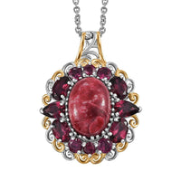 Karis Norwegian Thulite and Orissa Rhodolite Garnet 13.10 ctw Eternal Rose Pendant in 18K YG Plated and Platinum Bond with Stainless Steel Necklace 20 Inches
