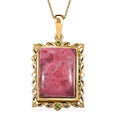 Karis Norwegian Thulite and Chrome Diopside 20.50 ctw Rosetta Vintage Pendant 18K YG Plated with Stainless Steel Necklace 20 Inches - Sticky add to cart bar