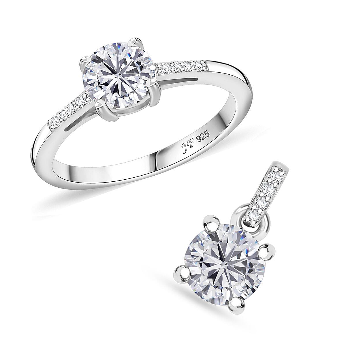 Doorbuster J Francis Embellished with Zirconia by Swarovski Ring (Size 7) and Pendant in Rhodium Over Sterling Silver 3.10 ctw