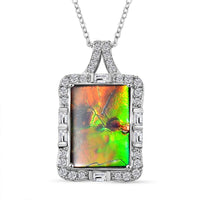 Canadian Ammolite and White Zircon 1.20 ctw Pendant Necklace 20 Inches in Rhodium Over Sterling Silver