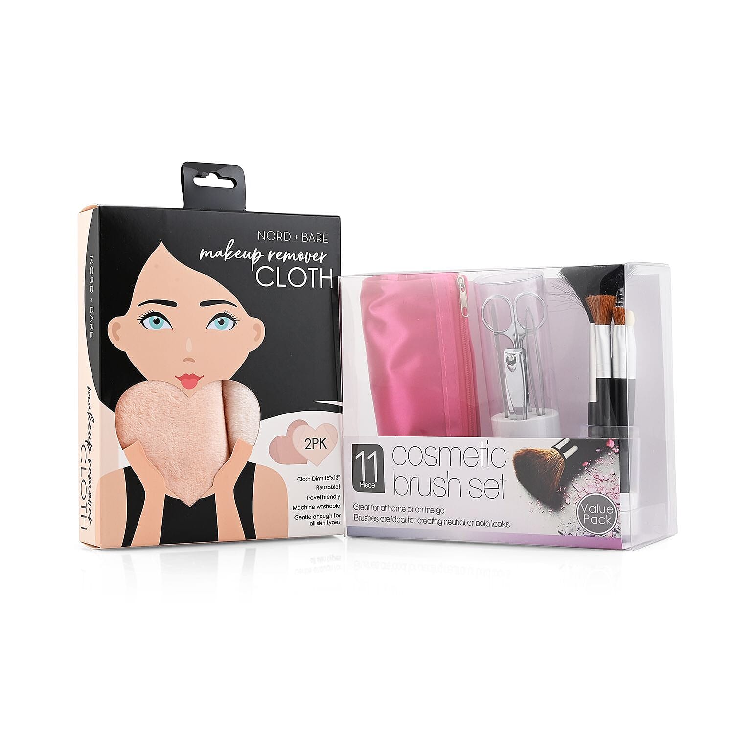Cosmetic Brush & Tool Set, NordBare 2 Pack 15"x13" Reusable Makeup Remover Cloths in Peachy Keen & Pink