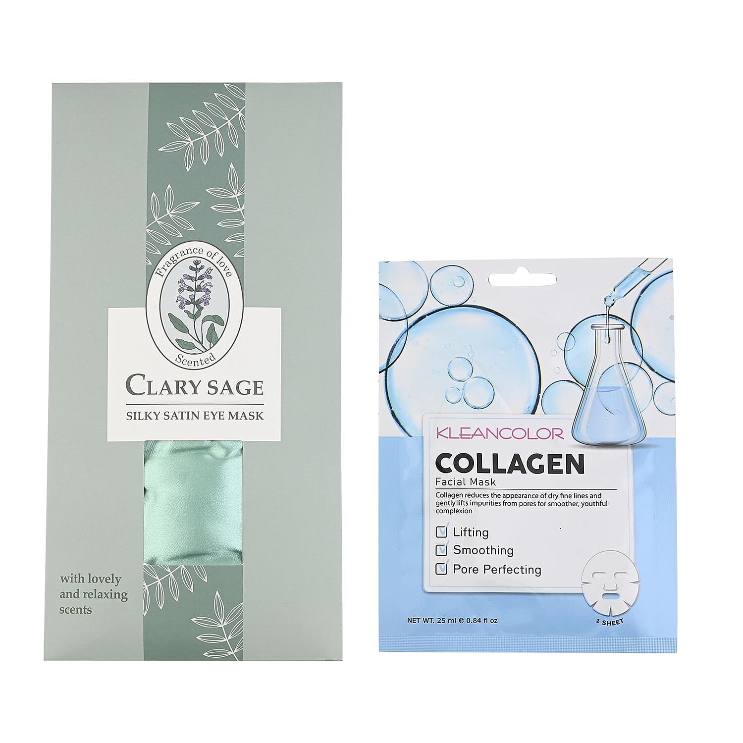 KleanColor Collagen Sheet Mask in Display and Clarity Sage Infused Scented Silky Satin Eye Mask