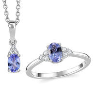 Tanzanite, Moissanite Ring (Size 5.0), Pendant in Rhodium Over Sterling Silver with Stainless Steel Necklace (20 Inches) 1.00 ctw