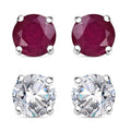 Set of 2 Niassa Ruby (FF) and Moissanite 2.50 ctw Stud Earrings in Rhodium Over Sterling Silver - Sticky add to cart bar