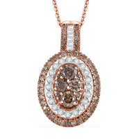 Natural Champagne and White Diamond 1.00 ctw Pendant Necklace in 18K Vermeil Rose Gold Over Sterling Silver 20 Inches