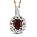 Ceylon Hessonite Garnet and Multi Gemstone 4.35 ctw Double Halo Pendant Necklace in 18K Vermeil Yellow Gold Over Sterling Silver 20 Inches - Sticky add to cart bar