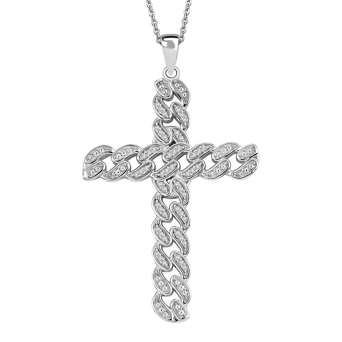 White Diamond Pendant Necklace (20 Inches) in Rhodium Over Sterling Silver 0.25 ctw