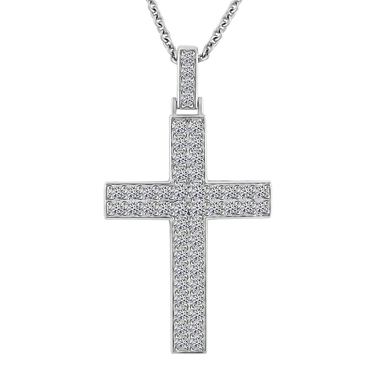 Luxuriant Lab Grown Diamond G SI 1.65 ctw Cross Pendant Necklace in Sterling Silver 16-18 Inches