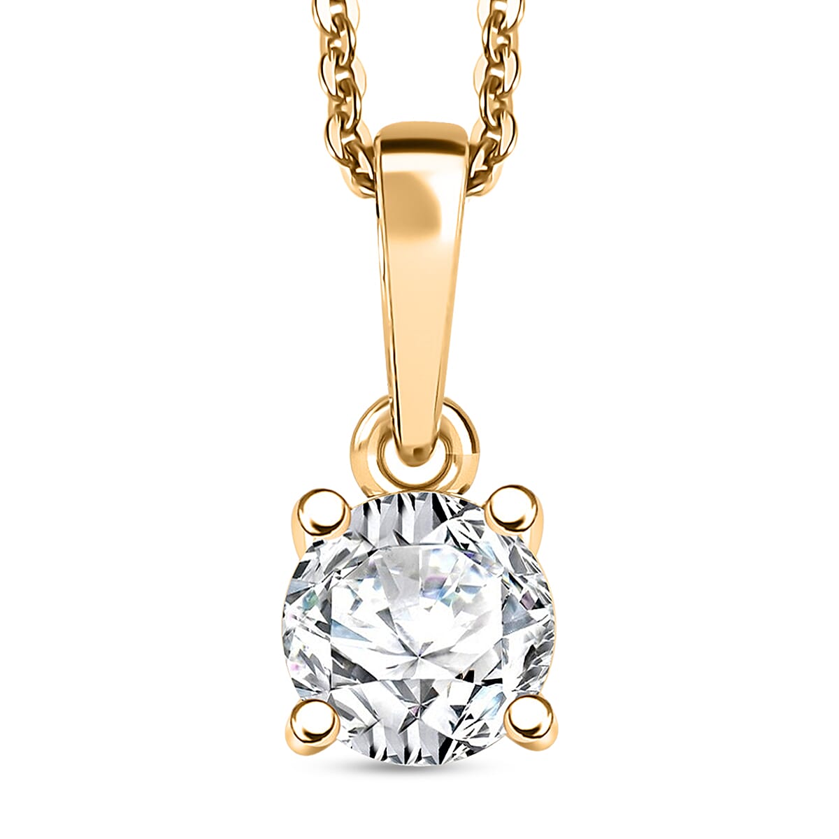 Moissanite (Rnd 5mm) Solitaire Pendant Necklace (20 Inches) in 18K Vermeil YG Over Sterling Silver 0.50 ctw