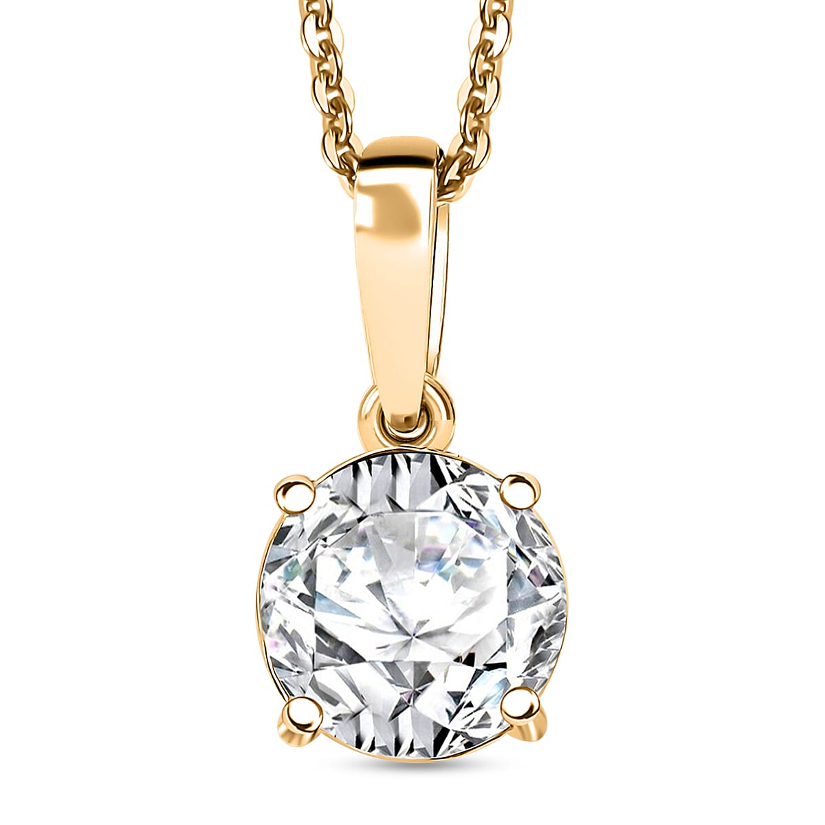 Moissanite (Rnd 7.5mm) Solitaire Pendant Necklace (20 Inches) in 18K Vermeil YG Over Sterling Silver 1.35 ctw