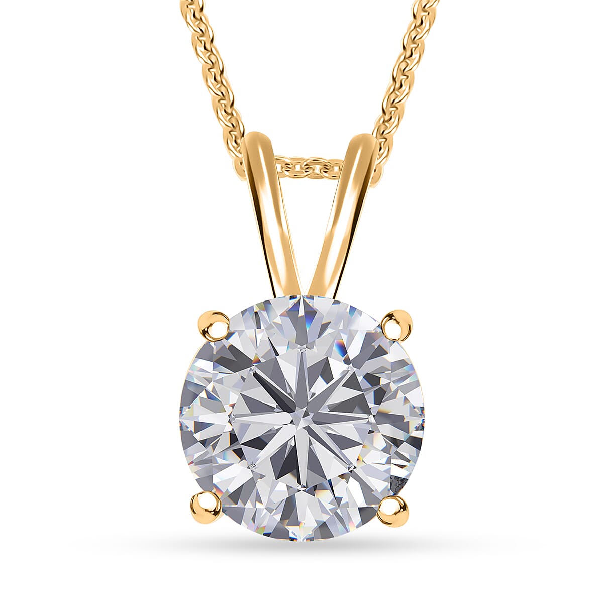 Moissanite (Rnd 9.5mm) Solitaire Pendant Necklace (20 Inches) in 18K Vermeil YG Over Sterling Silver 2.90 ctw